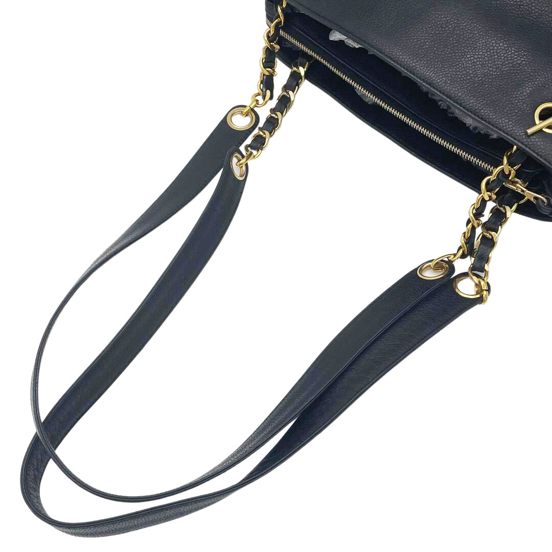 CHANEL シャネル ショルダーバッグ ココマーク キャビアスキン ブラック ゴールド金具 シール剥がれ跡あり