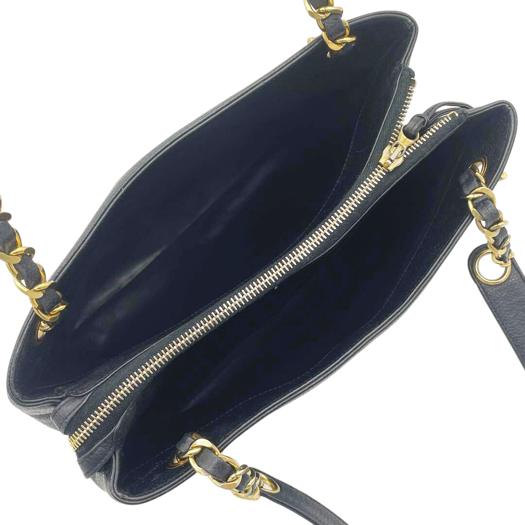 CHANEL シャネル ショルダーバッグ ココマーク キャビアスキン ブラック ゴールド金具 シール剥がれ跡あり