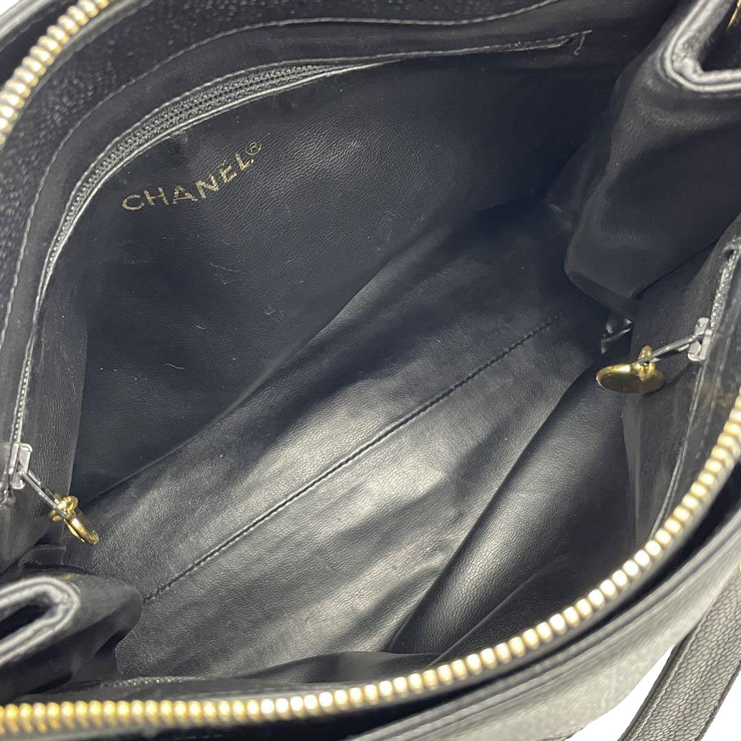 CHANEL シャネル ショルダーバッグ ココマーク キャビアスキン ブラック ゴールド金具 シール剥がれ跡あり