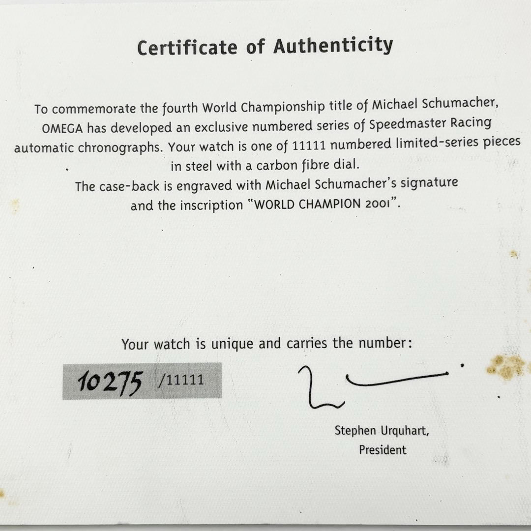 OMEGA オメガ メンズ腕時計 スピードマスター シューマッハモデル AT 自動巻き SS シルバー/ブラックカーボン文字盤 3519.50