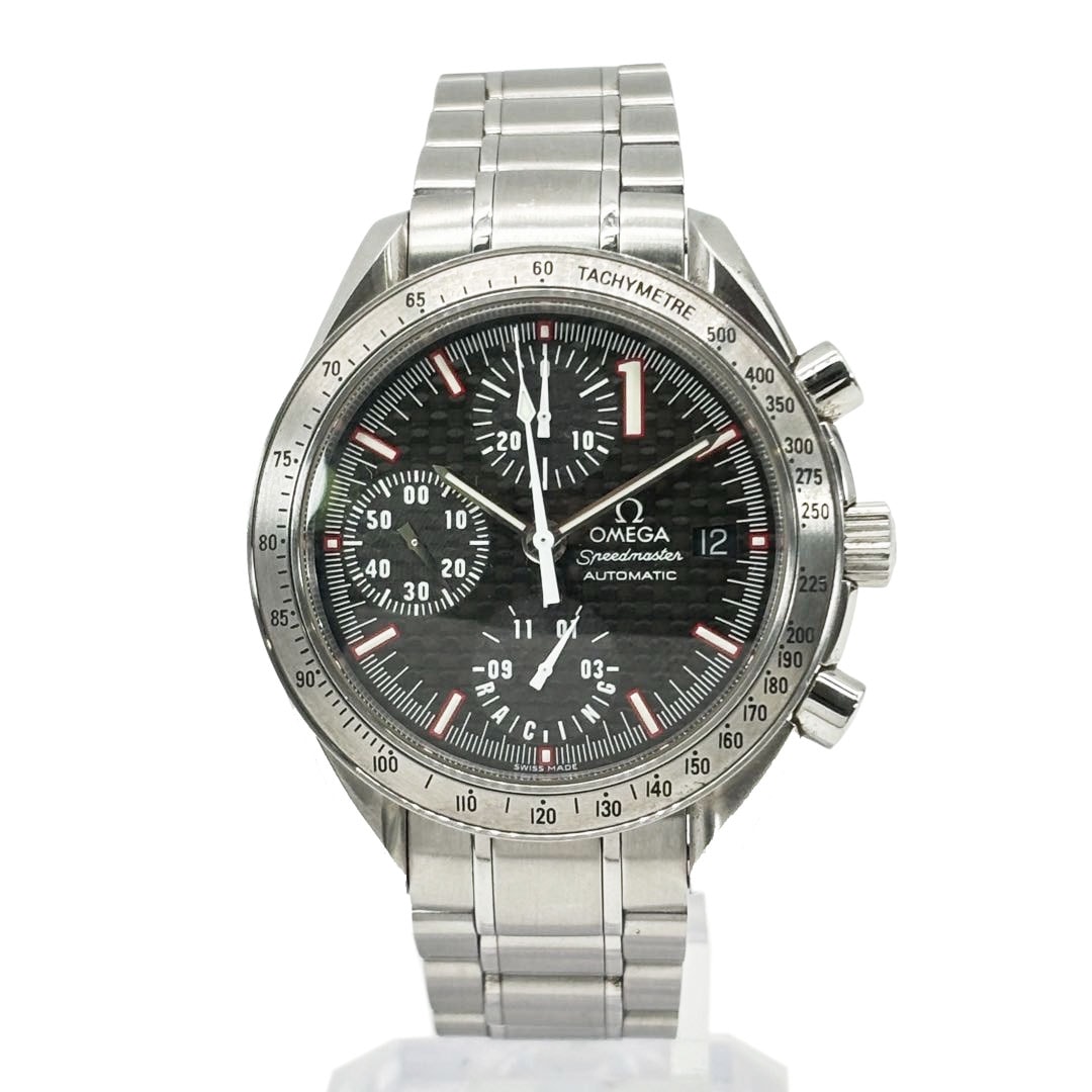 OMEGA オメガ メンズ腕時計 スピードマスター シューマッハモデル AT 自動巻き SS シルバー/ブラックカーボン文字盤 3519.50