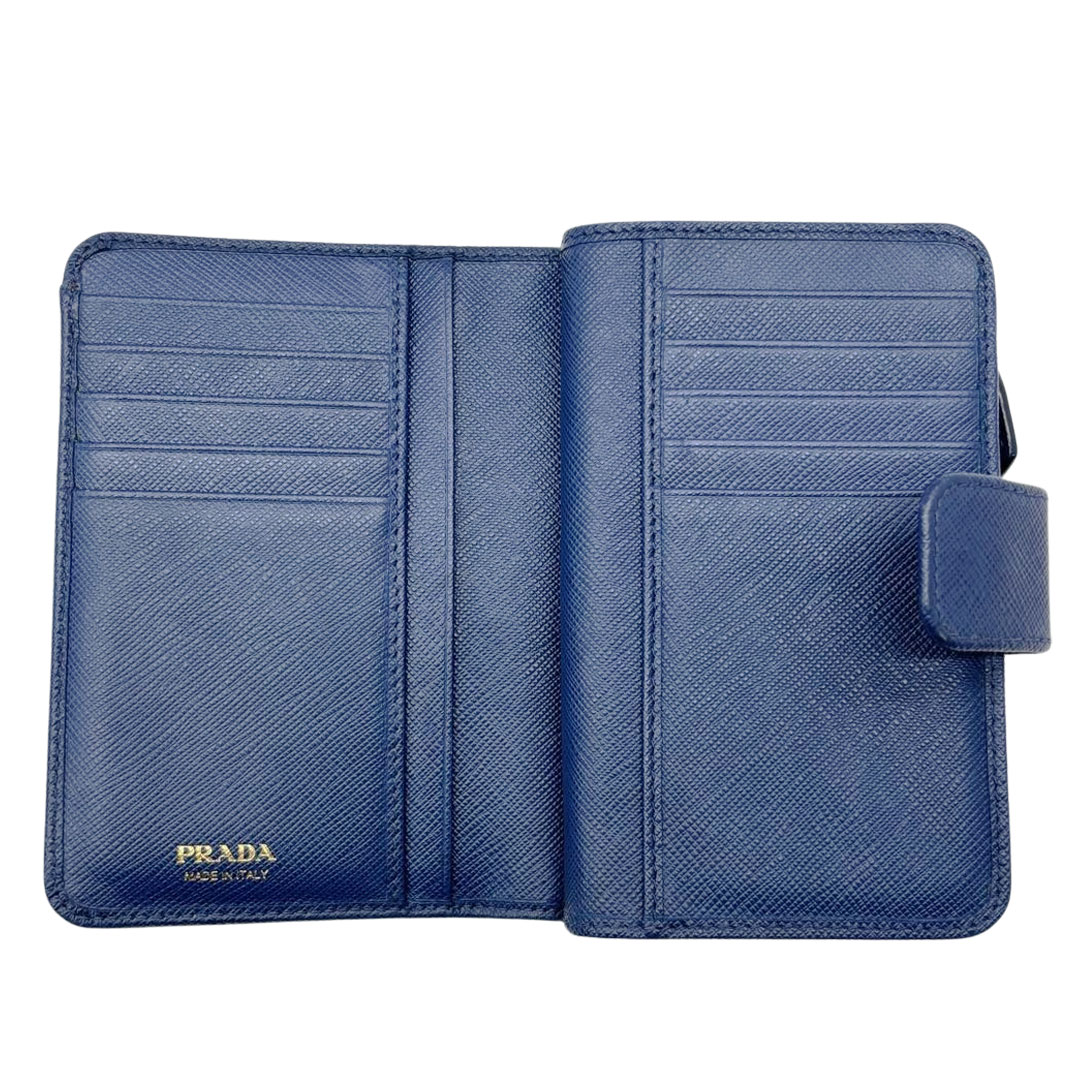 PRADA プラダ 二つ折り財布 L字ファスナー サフィアーノレザー ネイビー系/ゴールド金具 1ML225