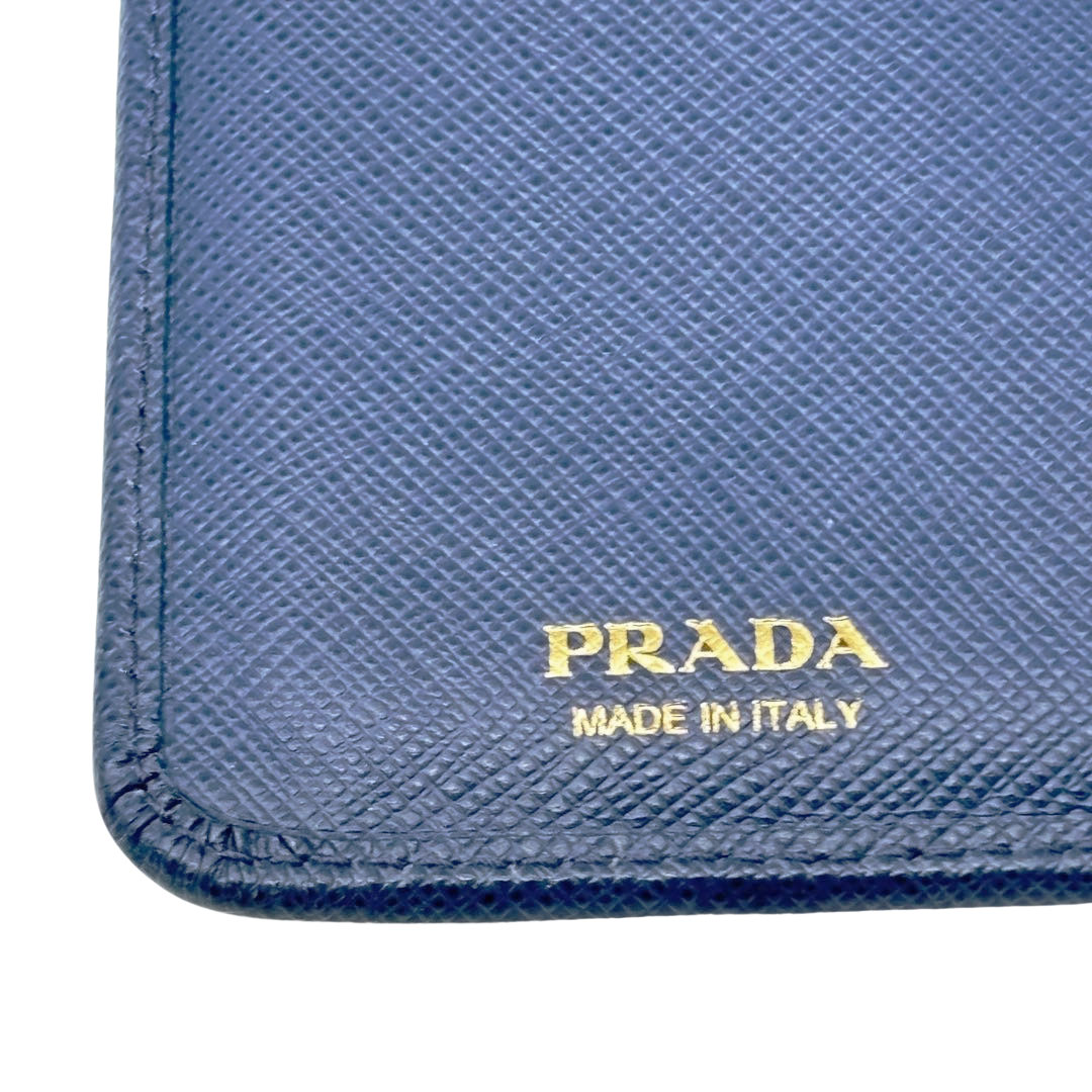 PRADA プラダ 二つ折り財布 L字ファスナー サフィアーノレザー ネイビー系/ゴールド金具 1ML225