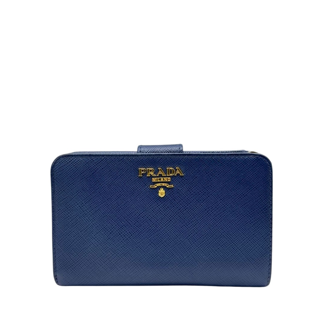 PRADA プラダ 二つ折り財布 L字ファスナー サフィアーノレザー ネイビー系/ゴールド金具 1ML225
