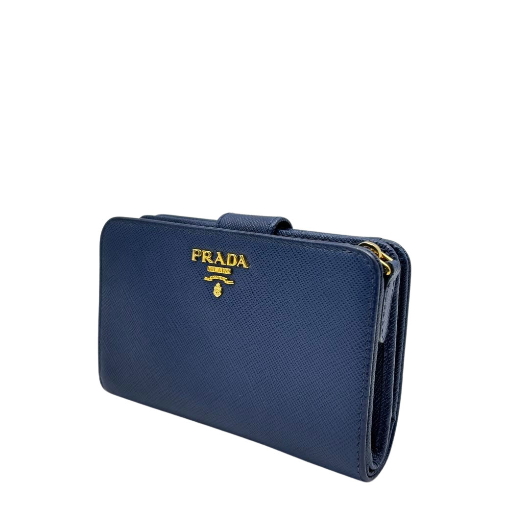 PRADA プラダ 二つ折り財布 L字ファスナー サフィアーノレザー ネイビー系/ゴールド金具 1ML225