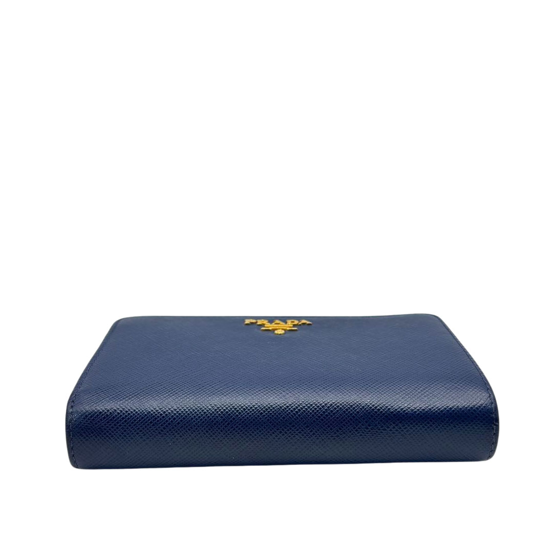 PRADA プラダ 二つ折り財布 L字ファスナー サフィアーノレザー ネイビー系/ゴールド金具 1ML225
