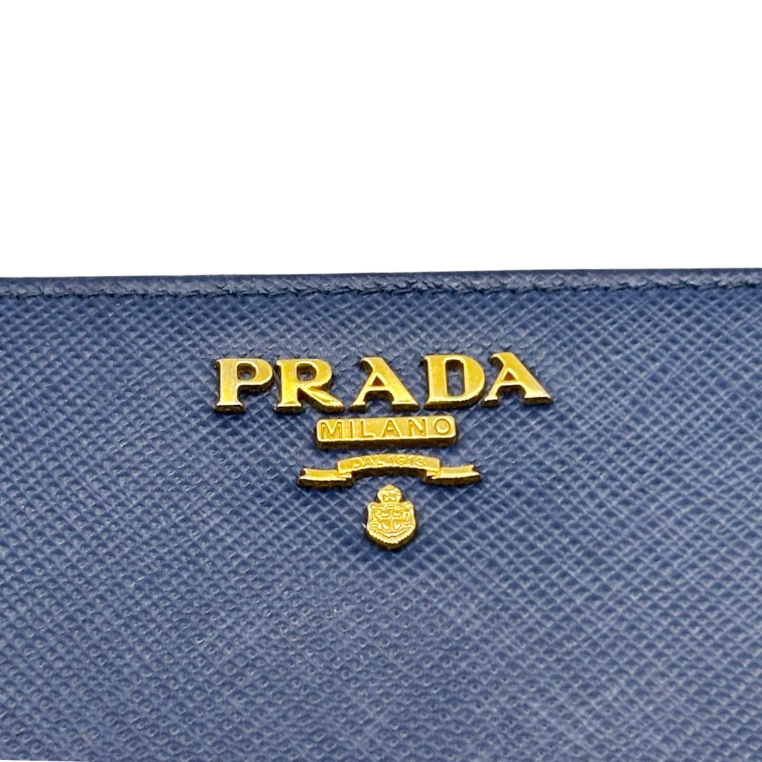 PRADA プラダ 二つ折り財布 L字ファスナー サフィアーノレザー ネイビー系/ゴールド金具 1ML225