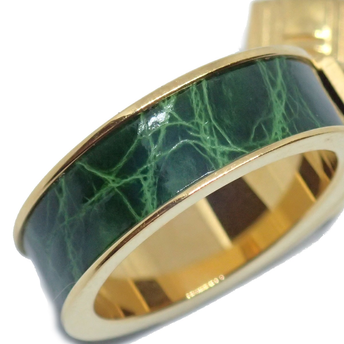 □エルメス□ スカーフリング ケリー クロコ ゴールド グリーン