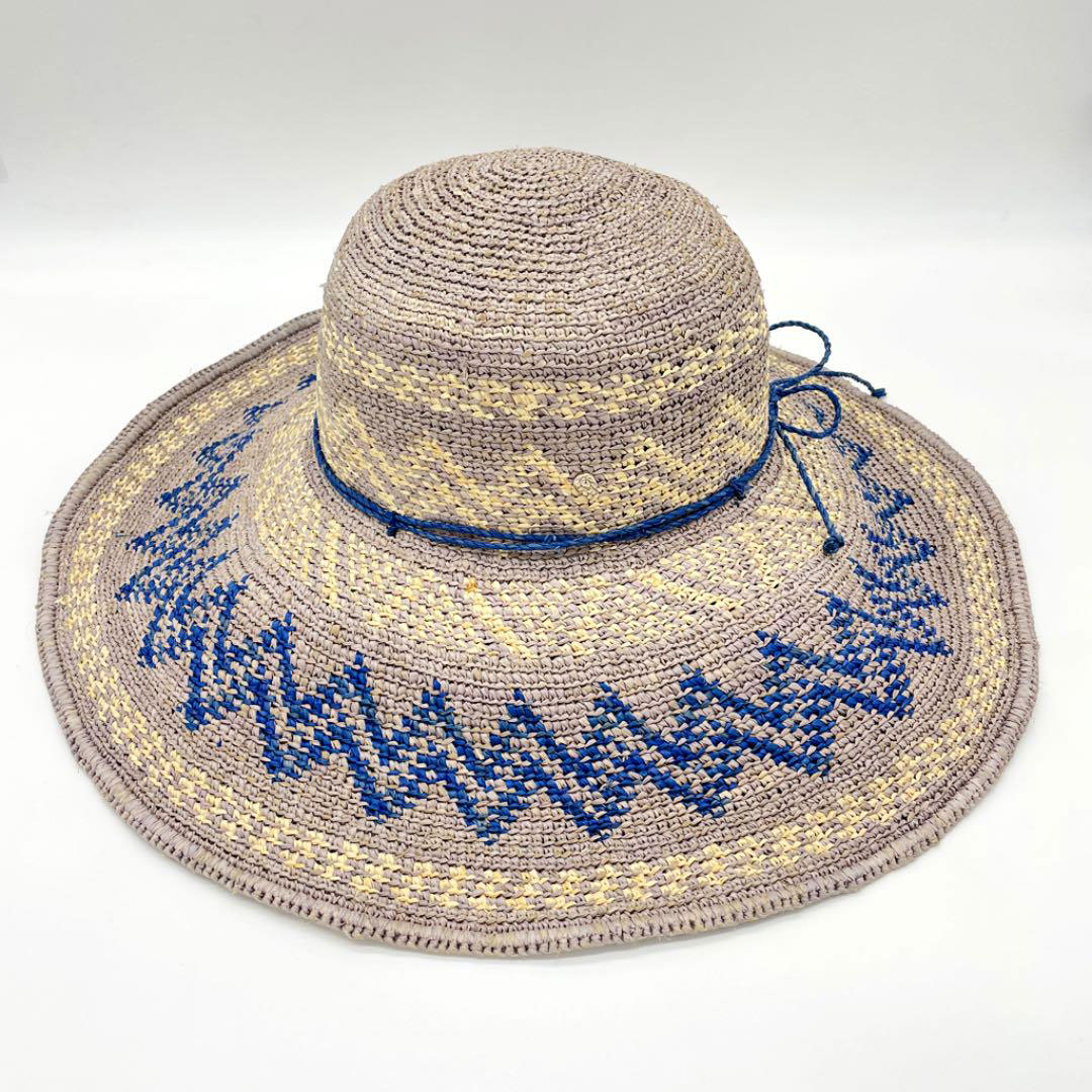 HELEN KAMINSKI ヘレンカミンスキー ラフィアハット 麦わら帽子 ブルー グレー