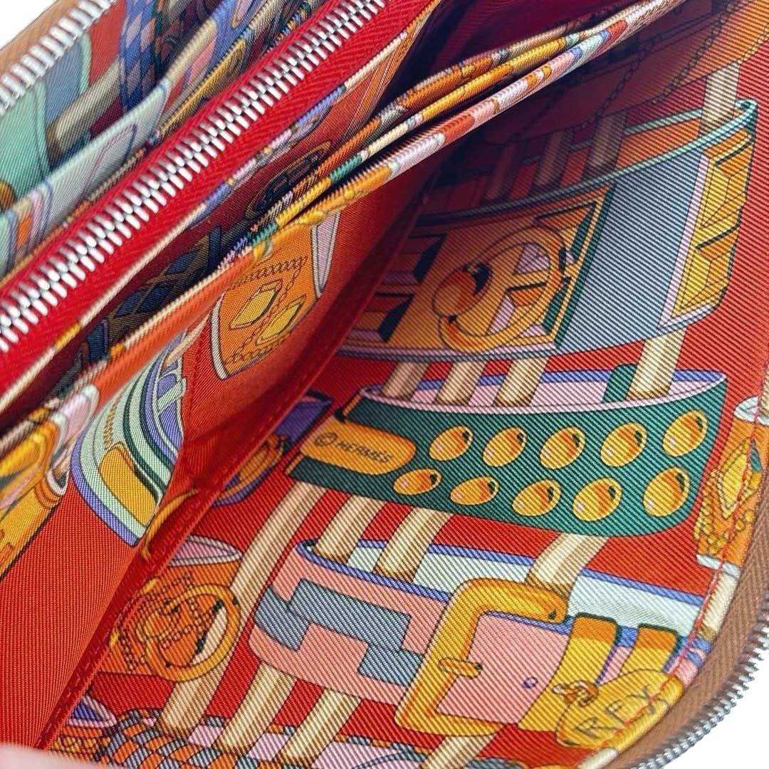 HERMES エルメス ラウンドファスナー 長財布 アザップ シルクイン ロング ヴォー・エプソン コニャック/シルバー金具 □R刻印