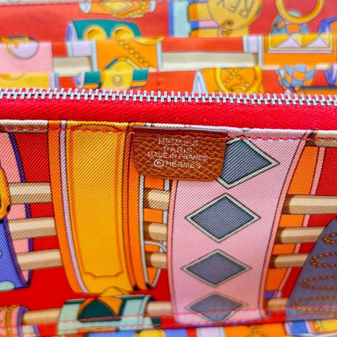 HERMES エルメス ラウンドファスナー 長財布 アザップ シルクイン ロング ヴォー・エプソン コニャック/シルバー金具 □R刻印