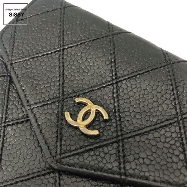 CHANEL シャネル キャビアスキン ビコローレ Wホック 二つ折り財布 □シャネル□ ビコローレ Wホック 二つ折り 財布 キャビアスキン