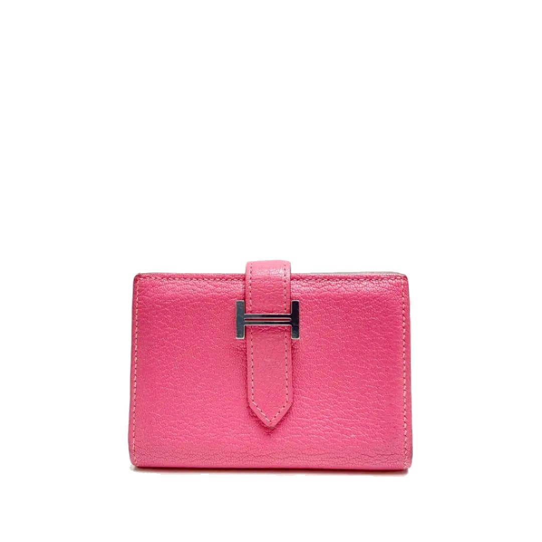 HERMES エルメス ベアンミニ 二つ折り財布 シェーブル ピンク系