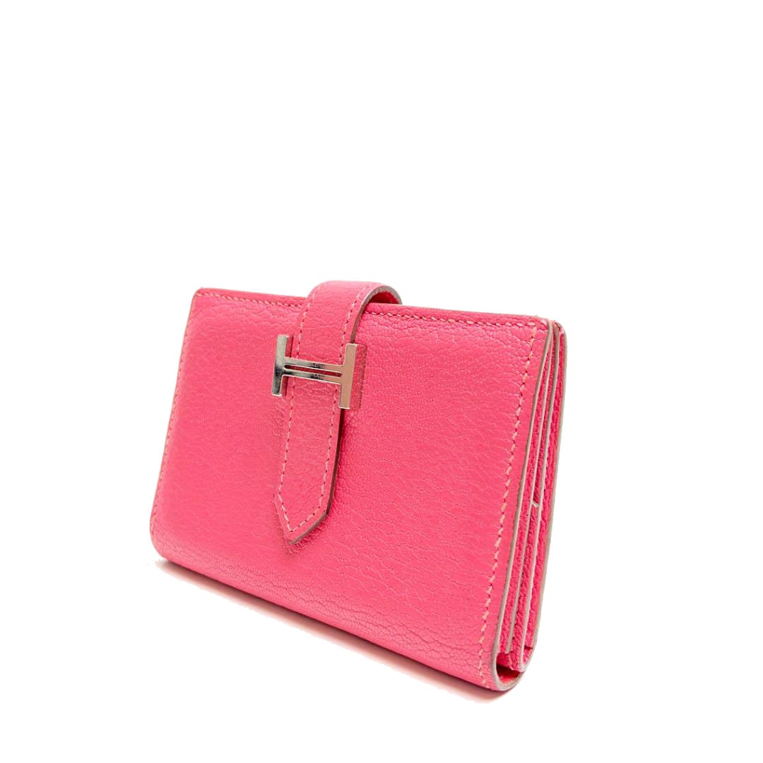HERMES エルメス ベアンミニ 二つ折り財布 シェーブル ピンク系 シルバー金具  X刻印（2016年頃製造）