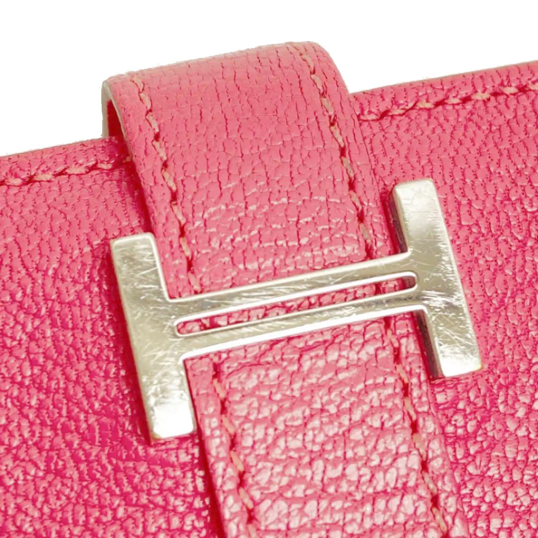 HERMES エルメス ベアンミニ 二つ折り財布 シェーブル ピンク系 シルバー金具  X刻印（2016年頃製造）