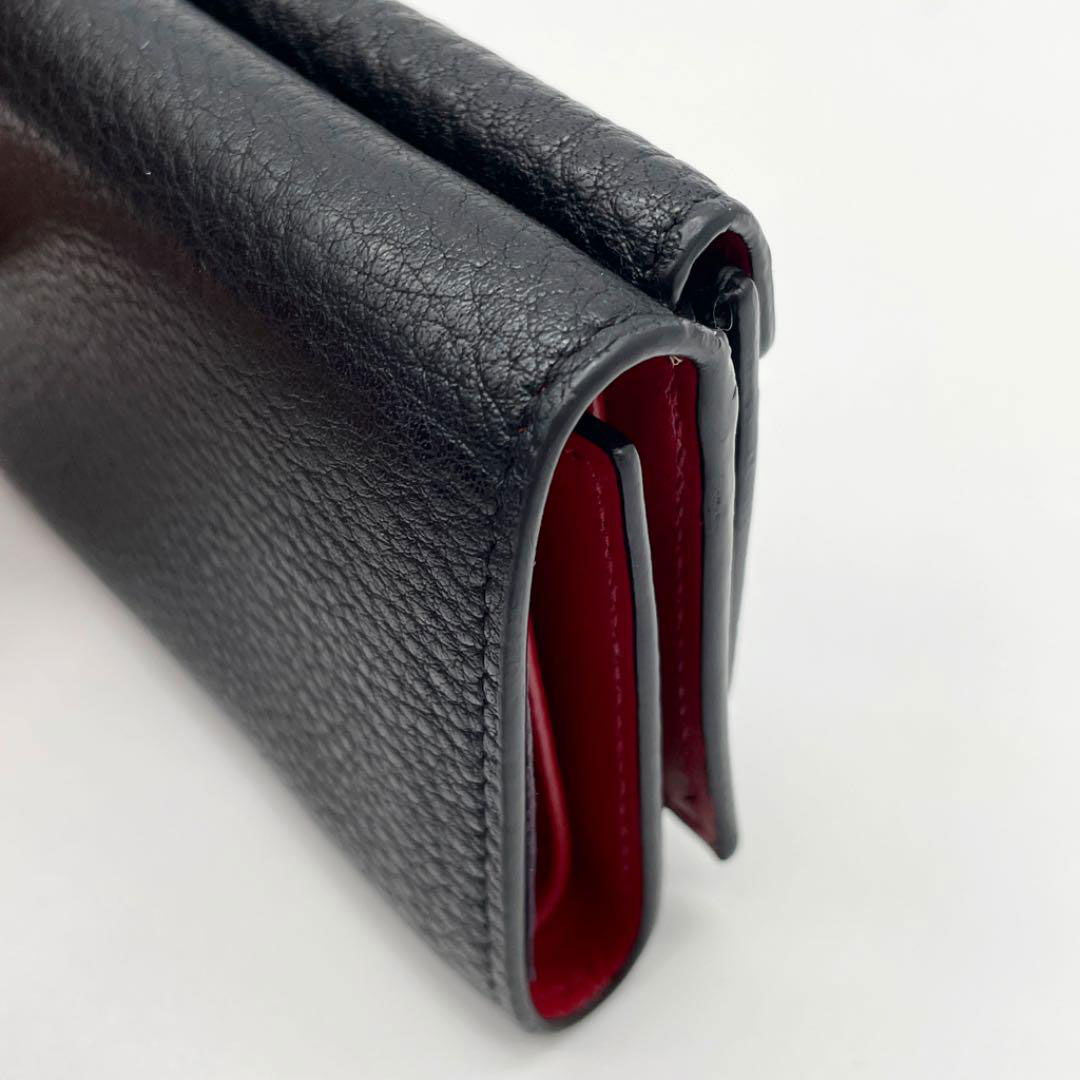 PRADA プラダ 3つ折り コンパクト財布 ミニウォレット レザー ブラック レッド 1MH021