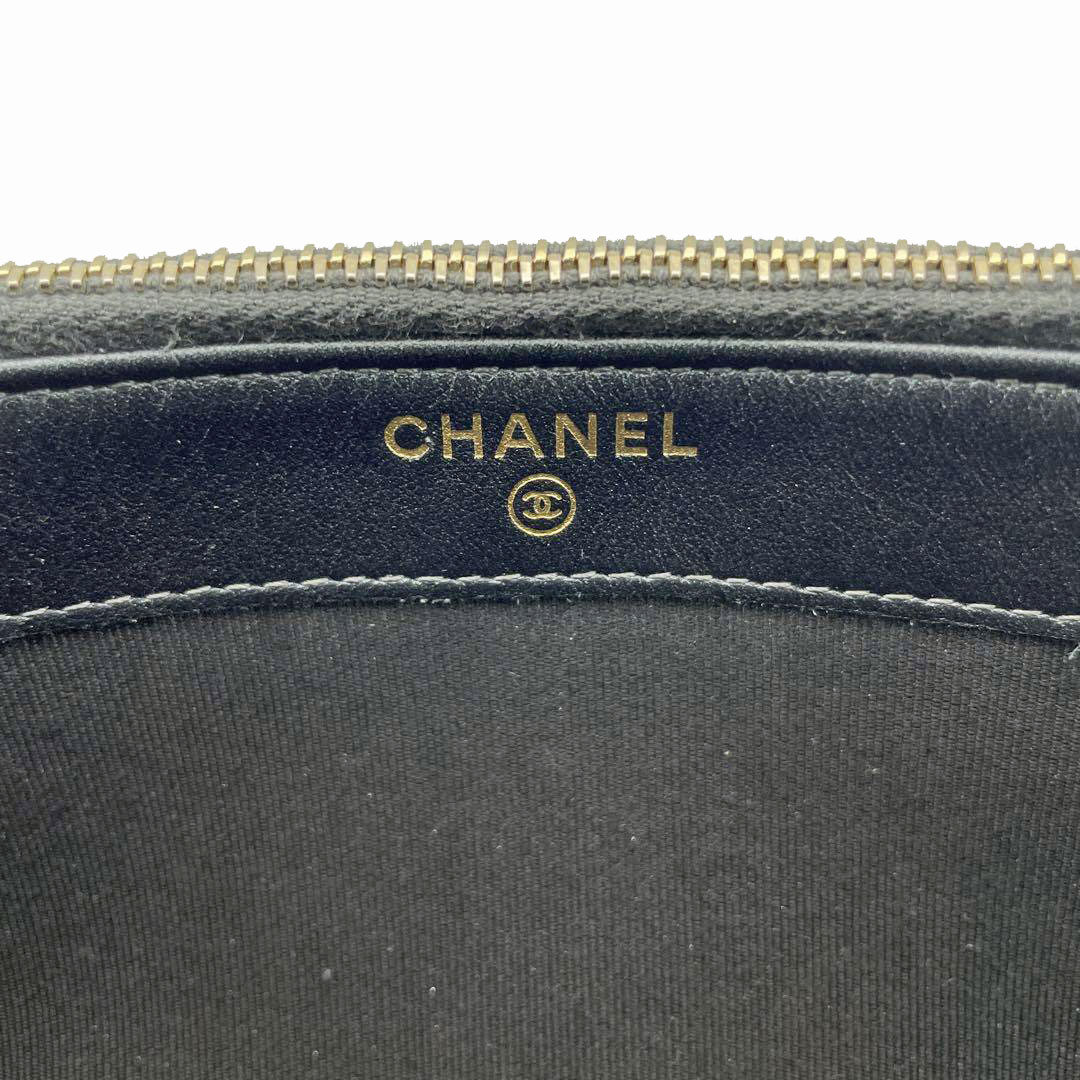 CHANEL シャネル マトラッセ 2WAYチェーンウォレット ファスナー式 ソフトキャビア ブラック 偏光(パープル/グリーン系) ゴールド金具 27番台
