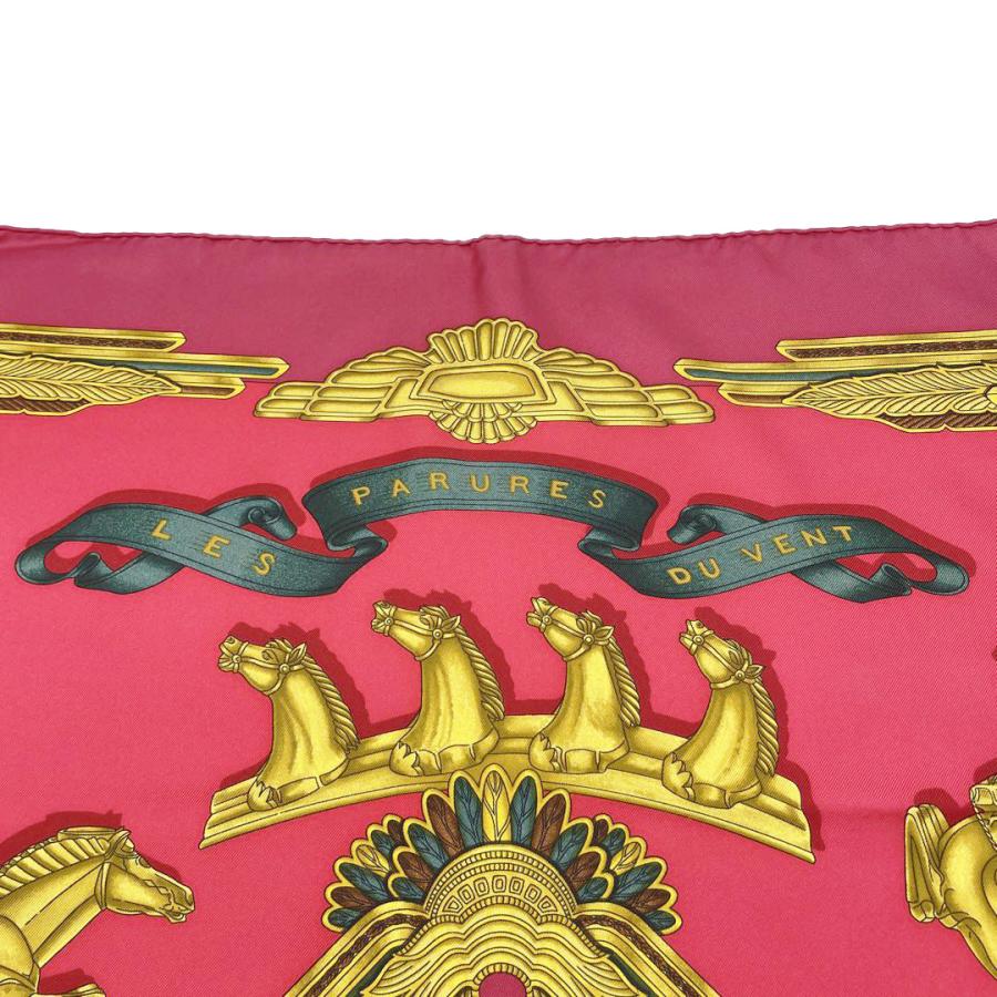 HERMES エルメス スカーフ カレ90 『LES PARURES DU VENT(風の装い)』 シルク レッド系 ゴールド