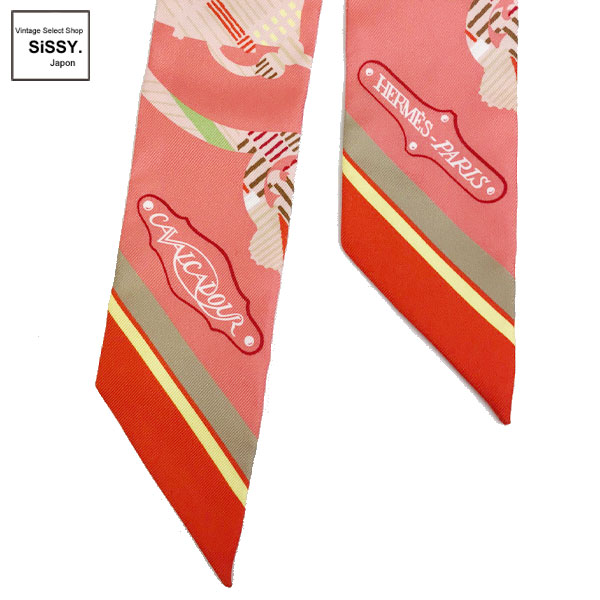 ■エルメス■ ツイリー スカーフ「CAVALCADOUR」シルク ピンク/オレンジ系マルチカラー 【HERMES】