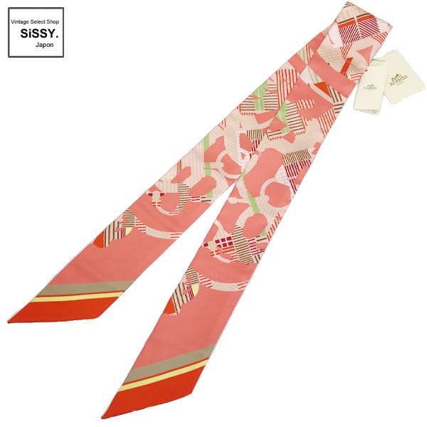 ■エルメス■ ツイリー スカーフ「CAVALCADOUR」シルク ピンク/オレンジ系マルチカラー 【HERMES】