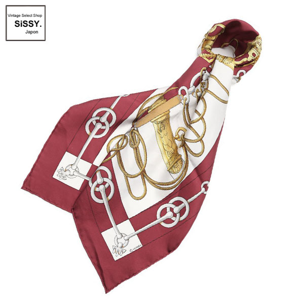 □エルメス□ スカーフ カレ90 「CLIQUETIS」 シルク ボルドー マルチ