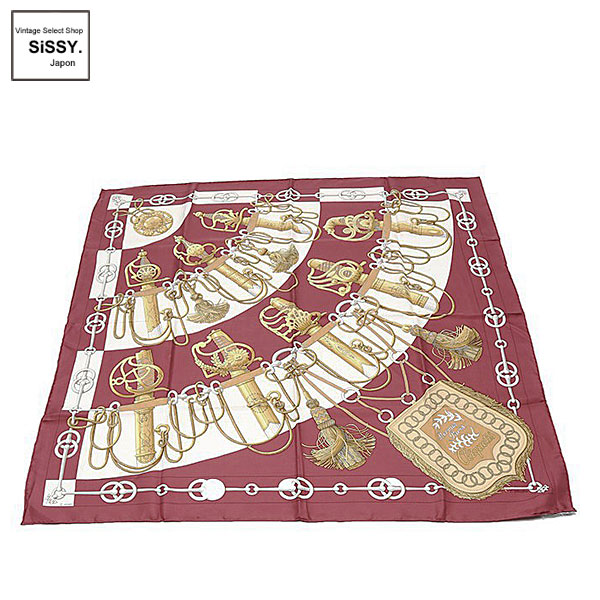 □エルメス□ スカーフ カレ90 「CLIQUETIS」 シルク ボルドー マルチ