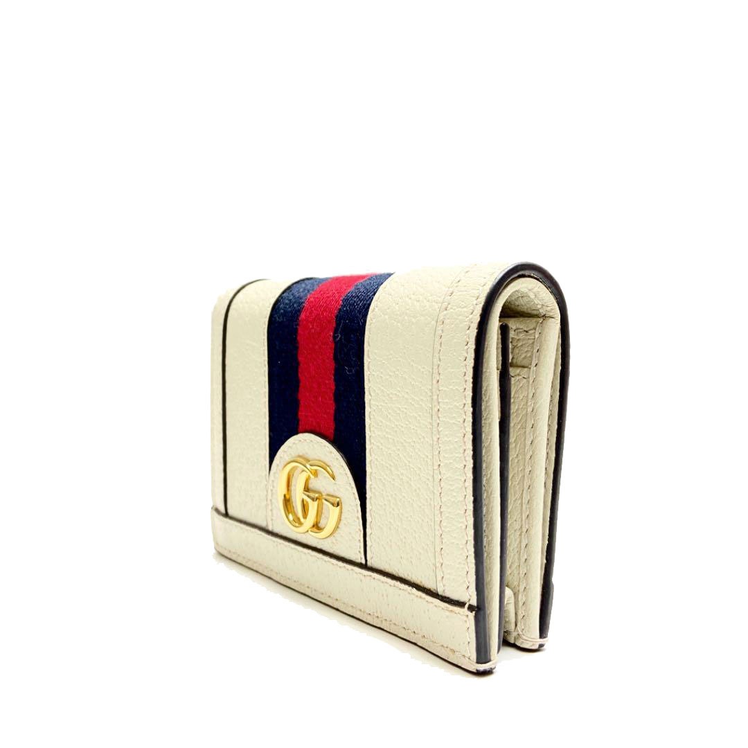 GUCCI グッチ オフディア コンパクト二つ折り財布 カードケース レザー アイボリー ネイビー レッド 523155