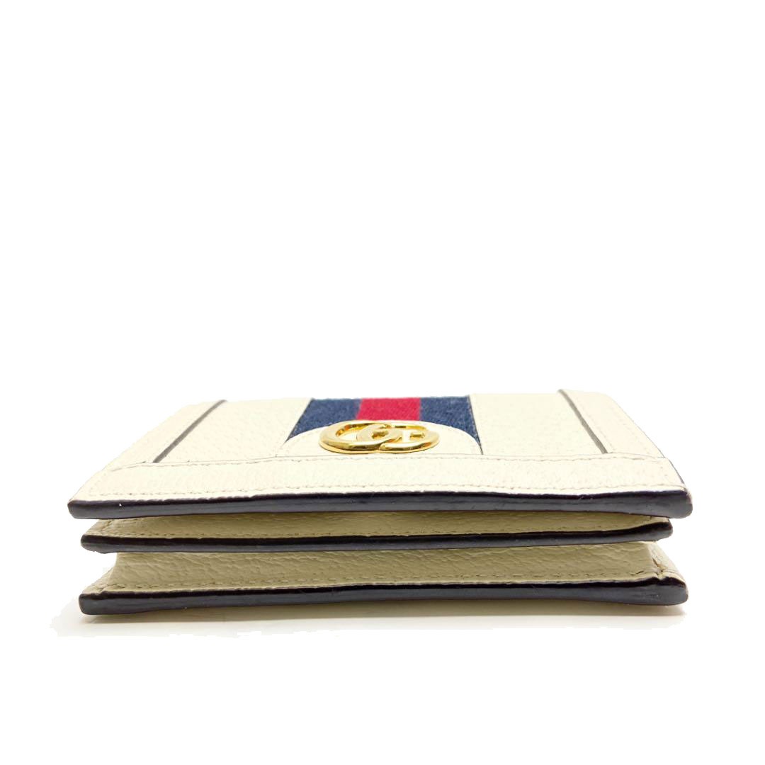 GUCCI グッチ オフディア コンパクト二つ折り財布 カードケース レザー アイボリー ネイビー レッド 523155