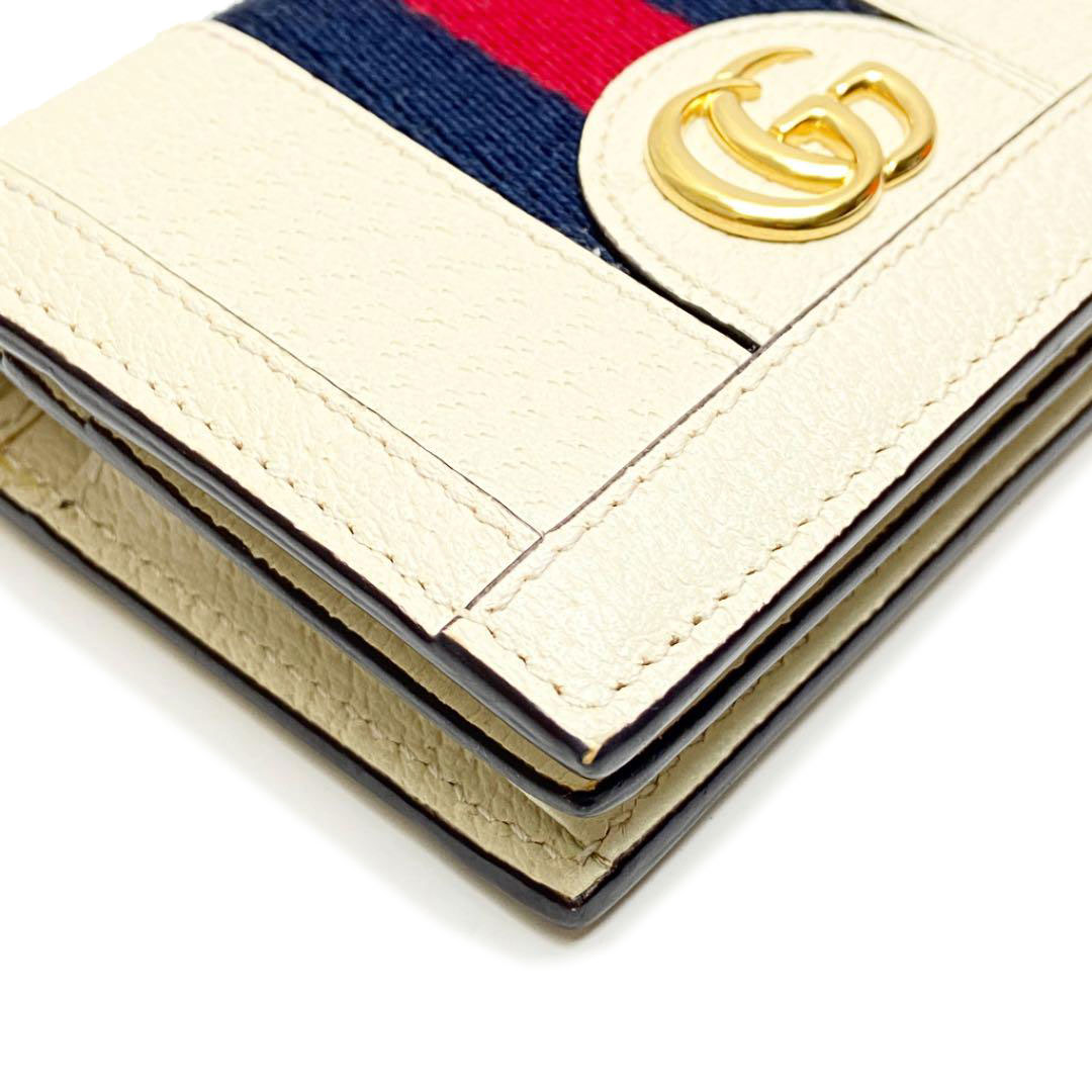 GUCCI グッチ オフディア コンパクト二つ折り財布 カードケース レザー アイボリー ネイビー レッド 523155