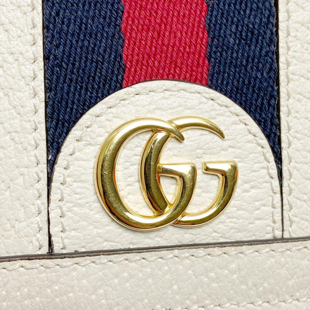 GUCCI グッチ オフディア コンパクト二つ折り財布 カードケース レザー アイボリー ネイビー レッド 523155
