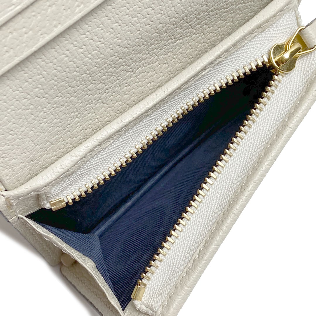 GUCCI グッチ オフディア コンパクト二つ折り財布 カードケース レザー アイボリー ネイビー レッド 523155