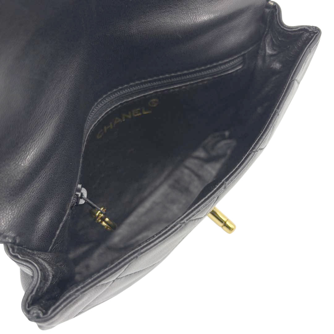 CHANEL シャネル マトラッセ ウエストバッグ ターンロック ラムスキン ブラック/ゴールド金具 3番台