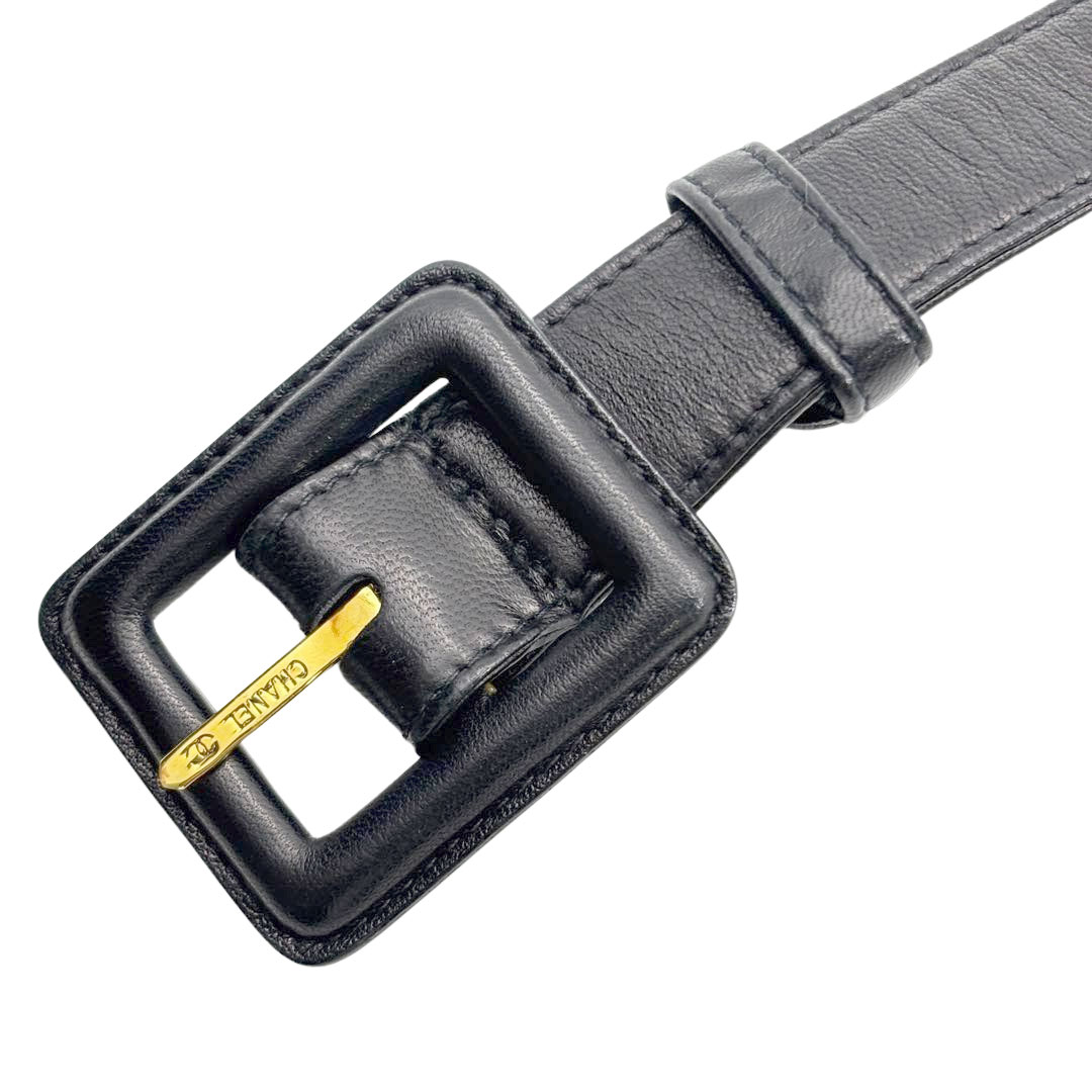 CHANEL シャネル マトラッセ ウエストバッグ ターンロック ラムスキン ブラック/ゴールド金具 3番台