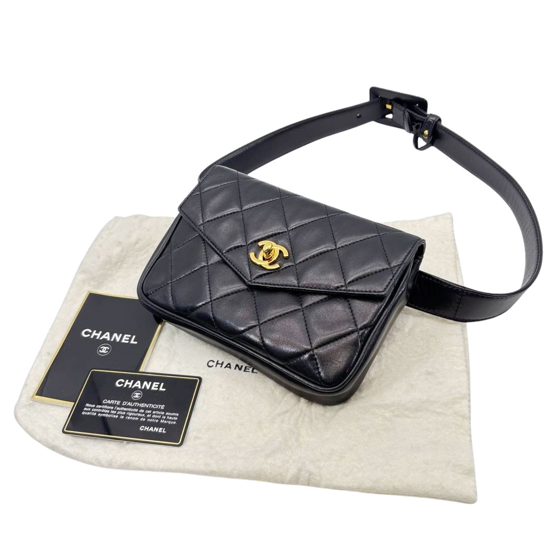 CHANEL シャネル マトラッセ ウエストバッグ ターンロック ラムスキン