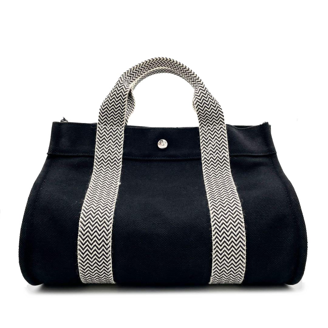 HERMES エルメス ハンドバッグ カンヌPM キャンバス ブラック ホワイト