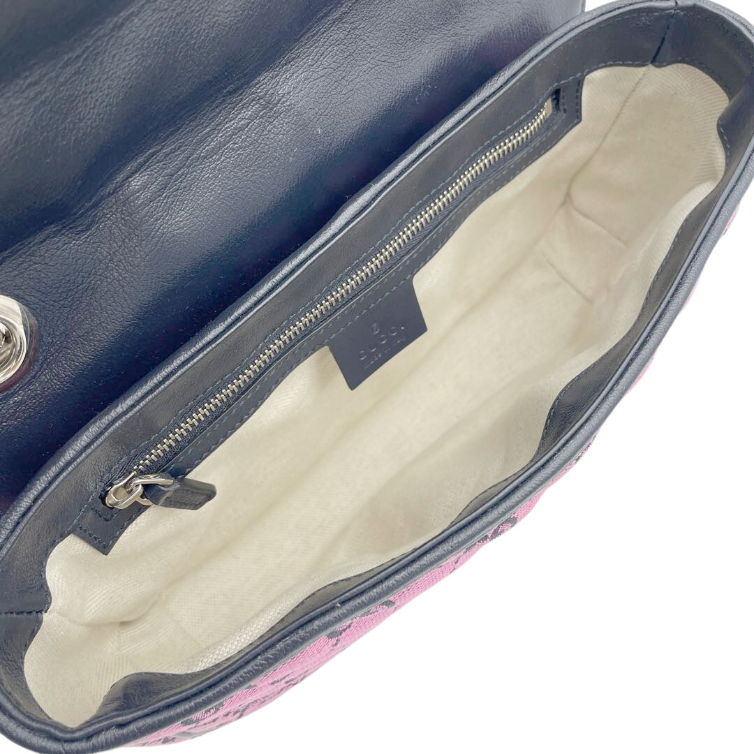 GUCCI グッチ GGマーモント スモール ショルダーバッグ キャンバス レザー ピンク 443497