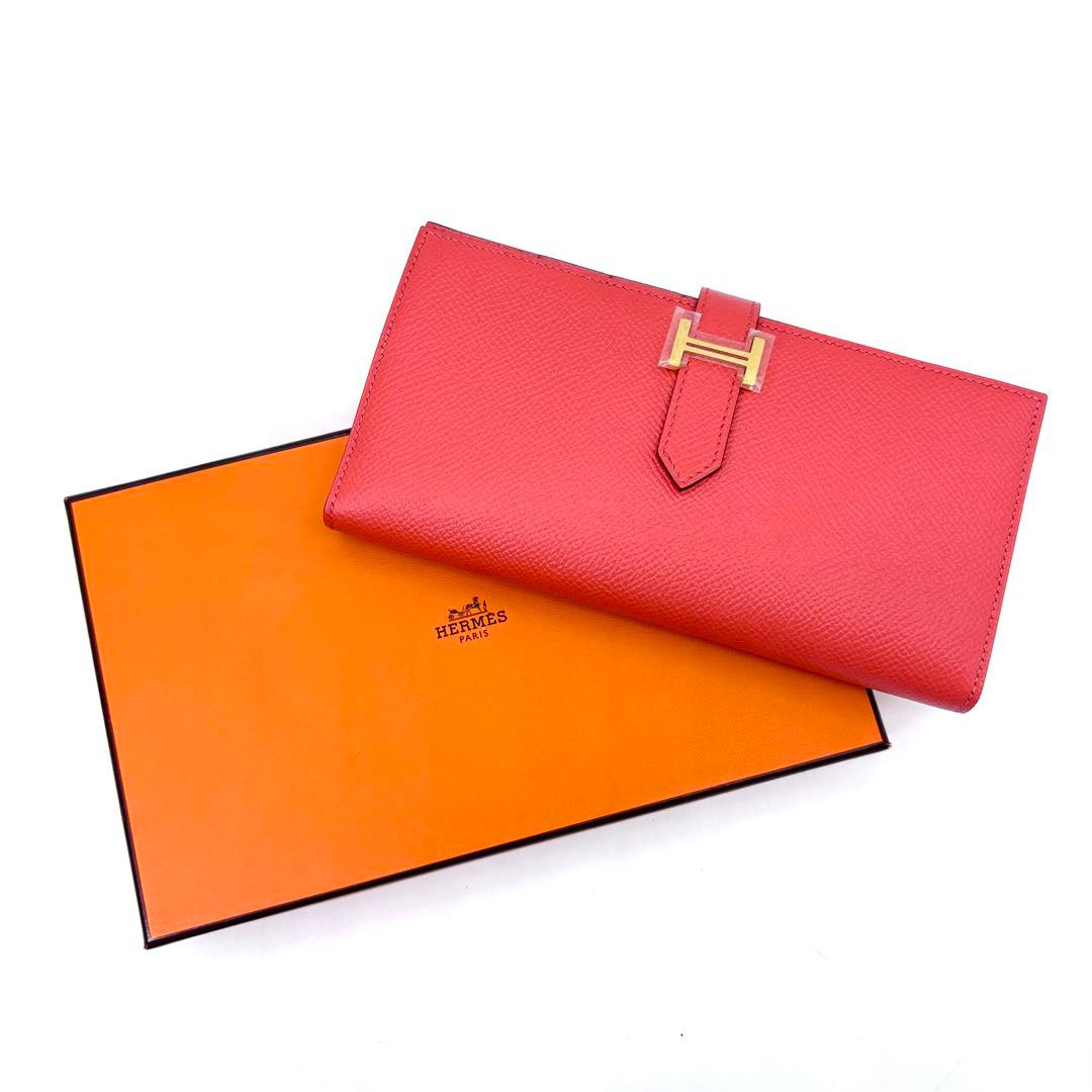 HERMES エルメス ベアンスフレ 二つ折り長財布 ヴォー・エプソン ローズジャイプール/ゴールド金具 T刻印