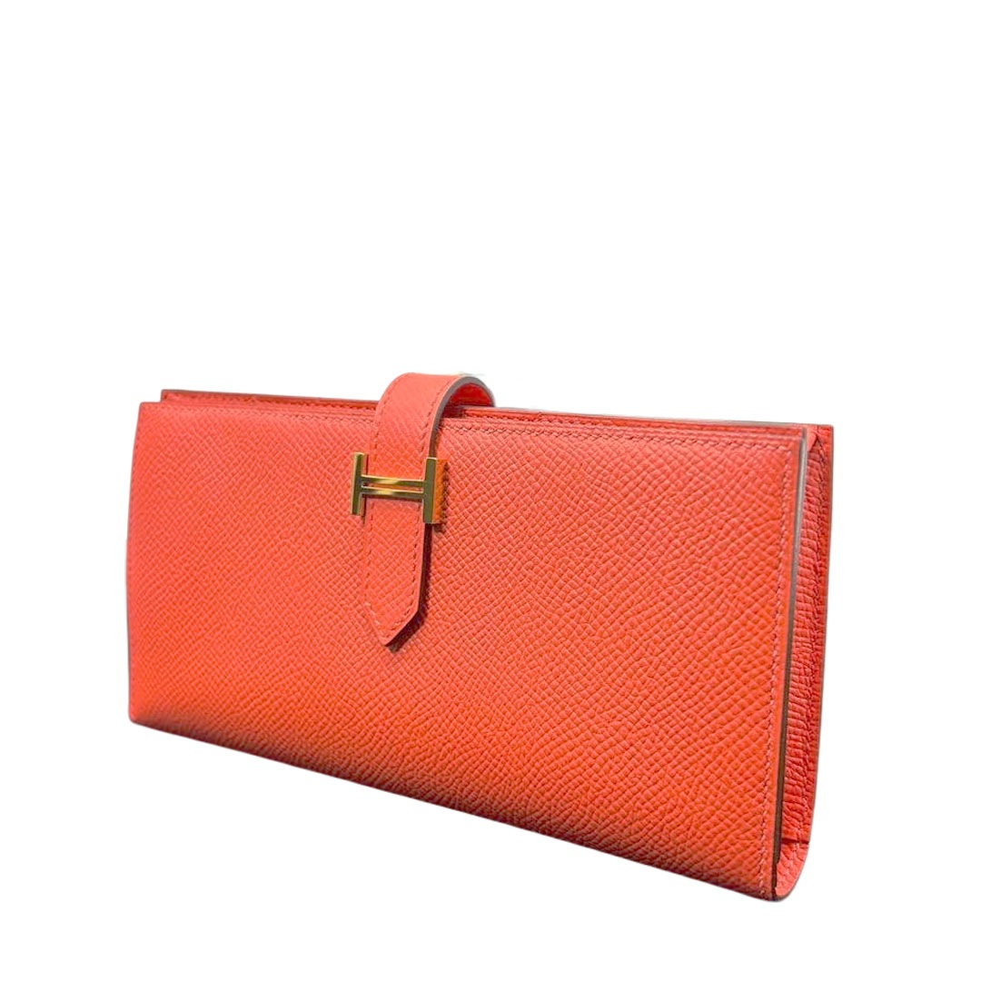 HERMES エルメス ベアンスフレ 二つ折り長財布 ヴォー・エプソン ローズジャイプール/ゴールド金具 T刻印