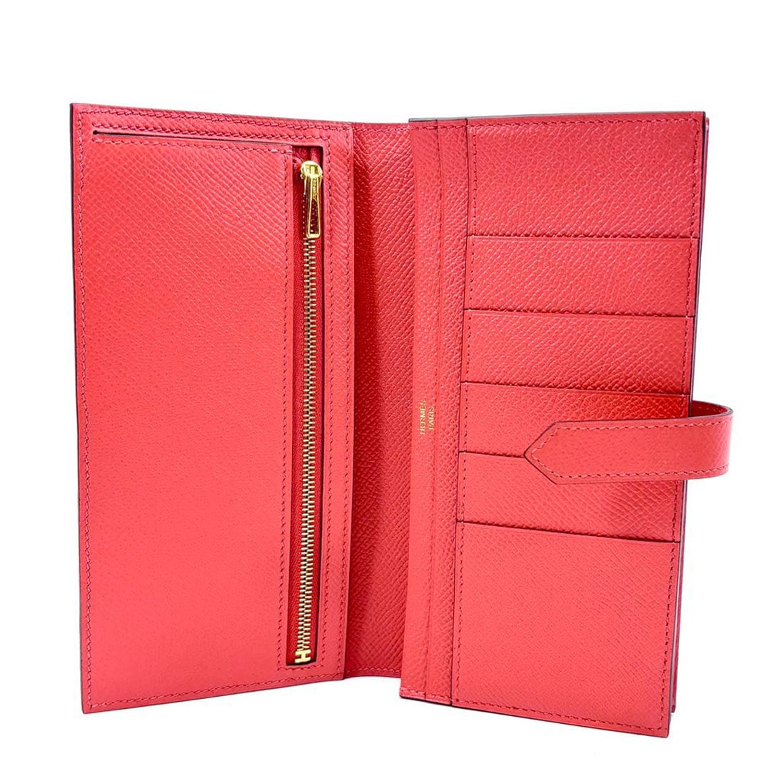 HERMES エルメス ベアンスフレ 二つ折り長財布 ヴォー・エプソン ローズジャイプール/ゴールド金具 T刻印