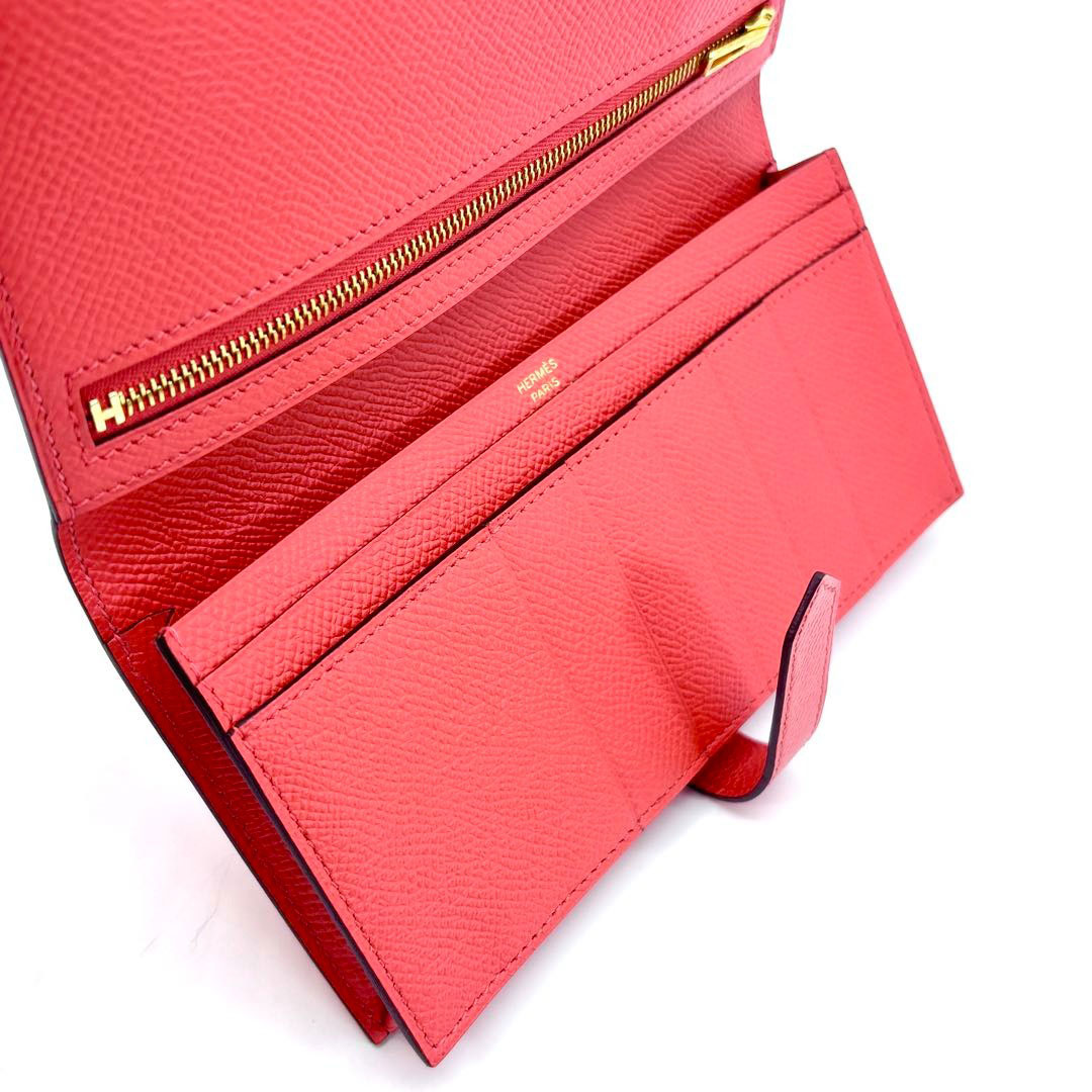 HERMES エルメス ベアンスフレ 二つ折り長財布 ヴォー・エプソン ローズジャイプール/ゴールド金具 T刻印