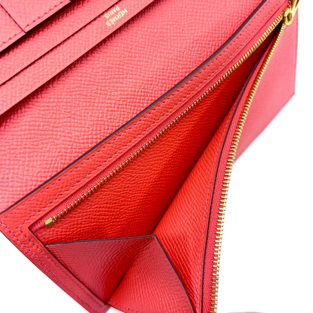 HERMES エルメス ベアンスフレ 二つ折り長財布 ヴォー・エプソン ローズジャイプール/ゴールド金具 T刻印
