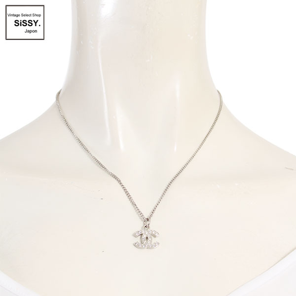 ■シャネル■ ココマーク ネックレス ラインストーン シルバー 09V 【CHANEL】