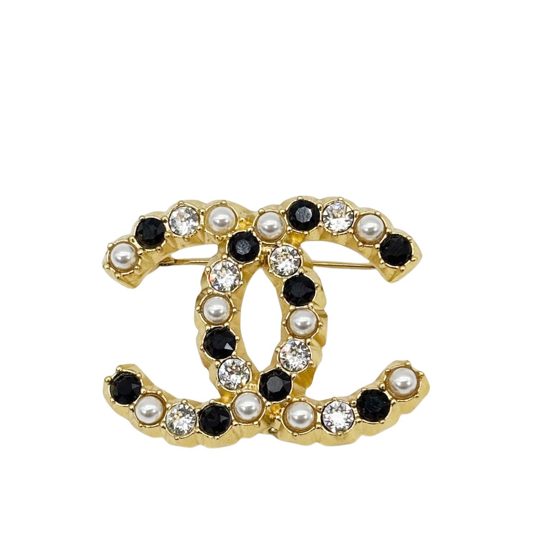 CHANEL シャネル ブローチ ココマーク フェイクパール ラインストーン A20K ゴールド
