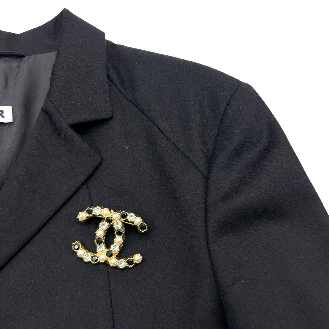 CHANEL シャネル ブローチ ココマーク フェイクパール ラインストーン A20K ゴールド