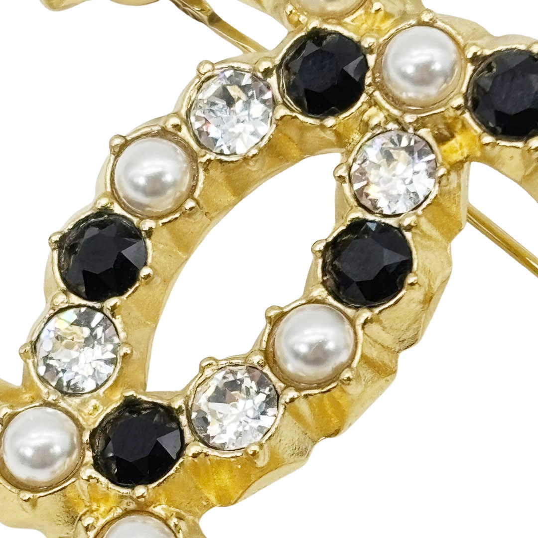 CHANEL シャネル ブローチ ココマーク フェイクパール ラインストーン A20K ゴールド