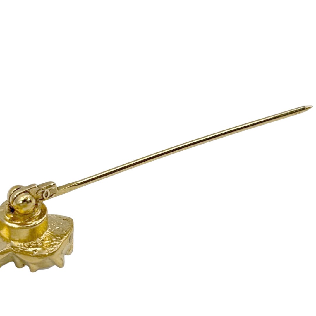 CHANEL シャネル ブローチ ココマーク フェイクパール ラインストーン A20K ゴールド