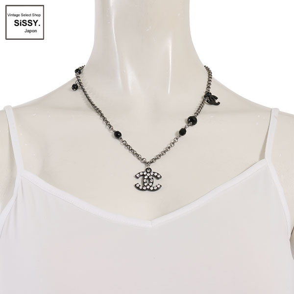 ■シャネル■ ネックレス ココマーク ラインストーン ガンメタリック ブラック 05A 【CHANEL】