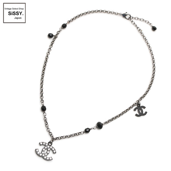 ■シャネル■ ネックレス ココマーク ラインストーン ガンメタリック ブラック 05A 【CHANEL】