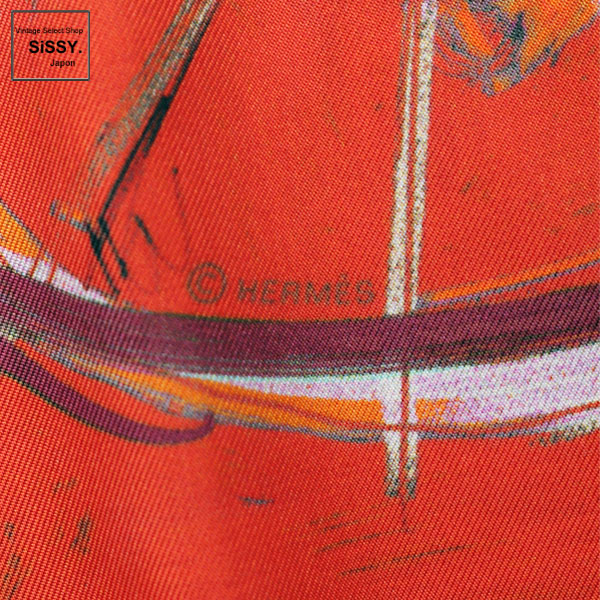 □エルメス□ スカーフ カレ90「NEW SPRINGS」 シルク オレンジ