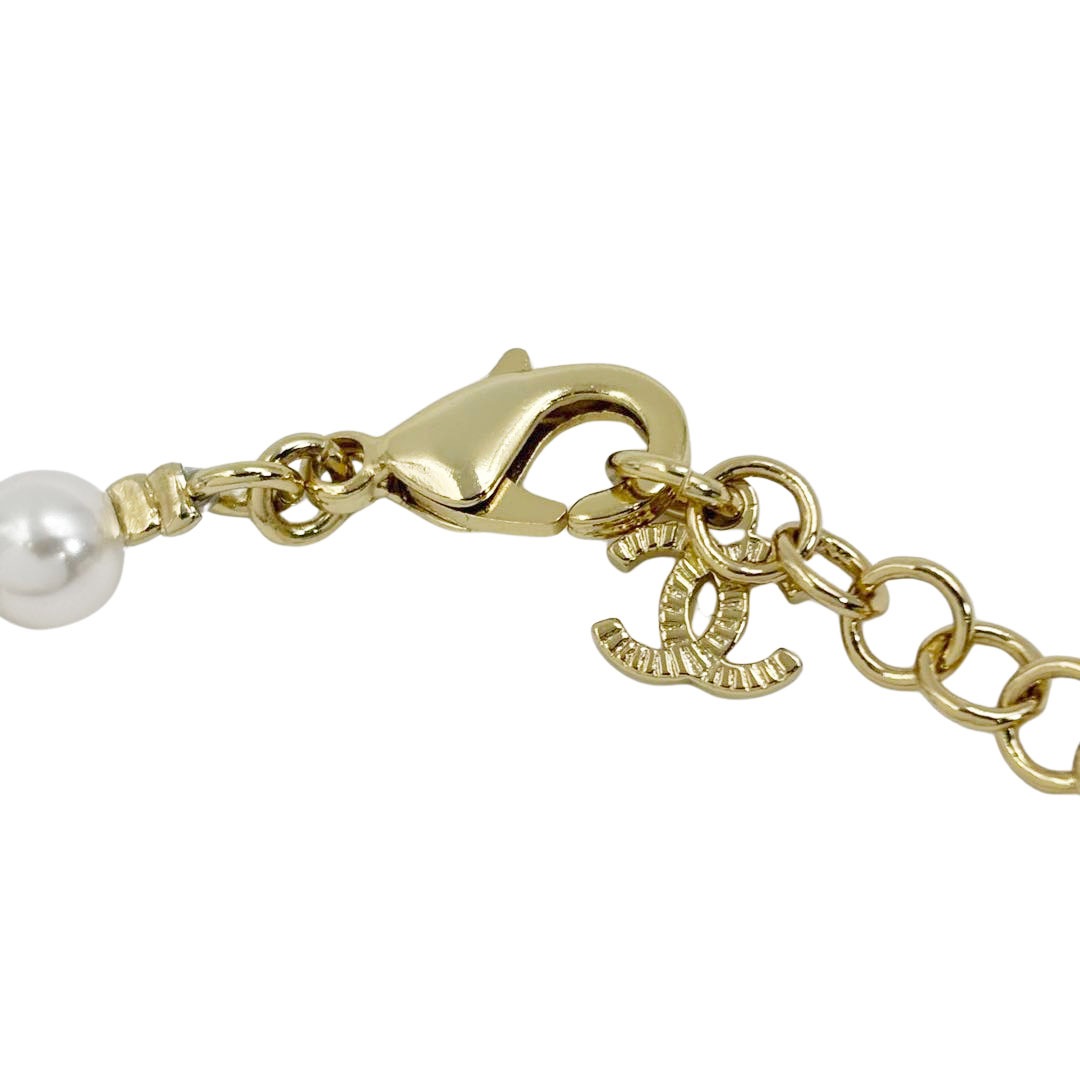 CHANEL シャネル チョーカーネックレス トリプルハート ココマーク フェイクパール A24P ホワイト/ゴールド